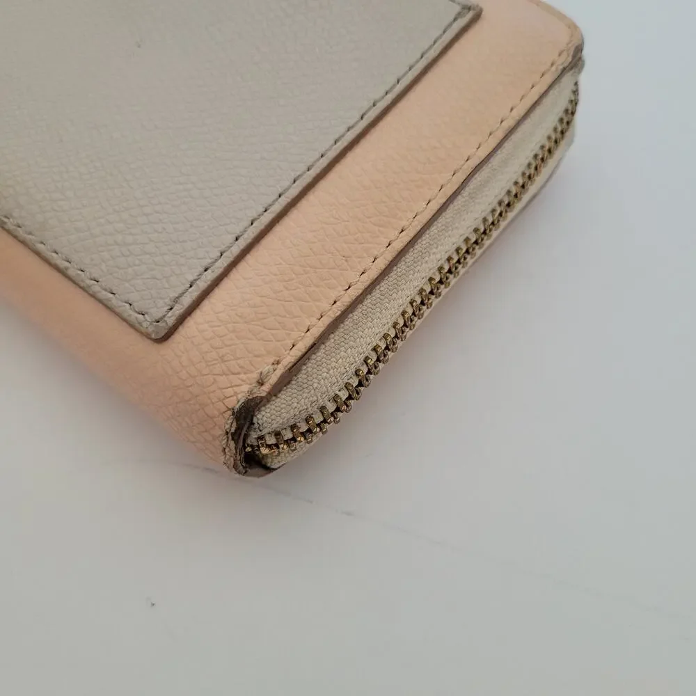 Coach Long Stripe Accordion Zip Around Light‎ Pink White Crossgrain Leather Fair